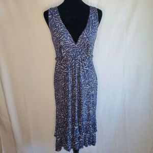 NY&C Stretch Sleeveless Ruffled V-Neck Bohemian Dress w/ Tie SZ Medium